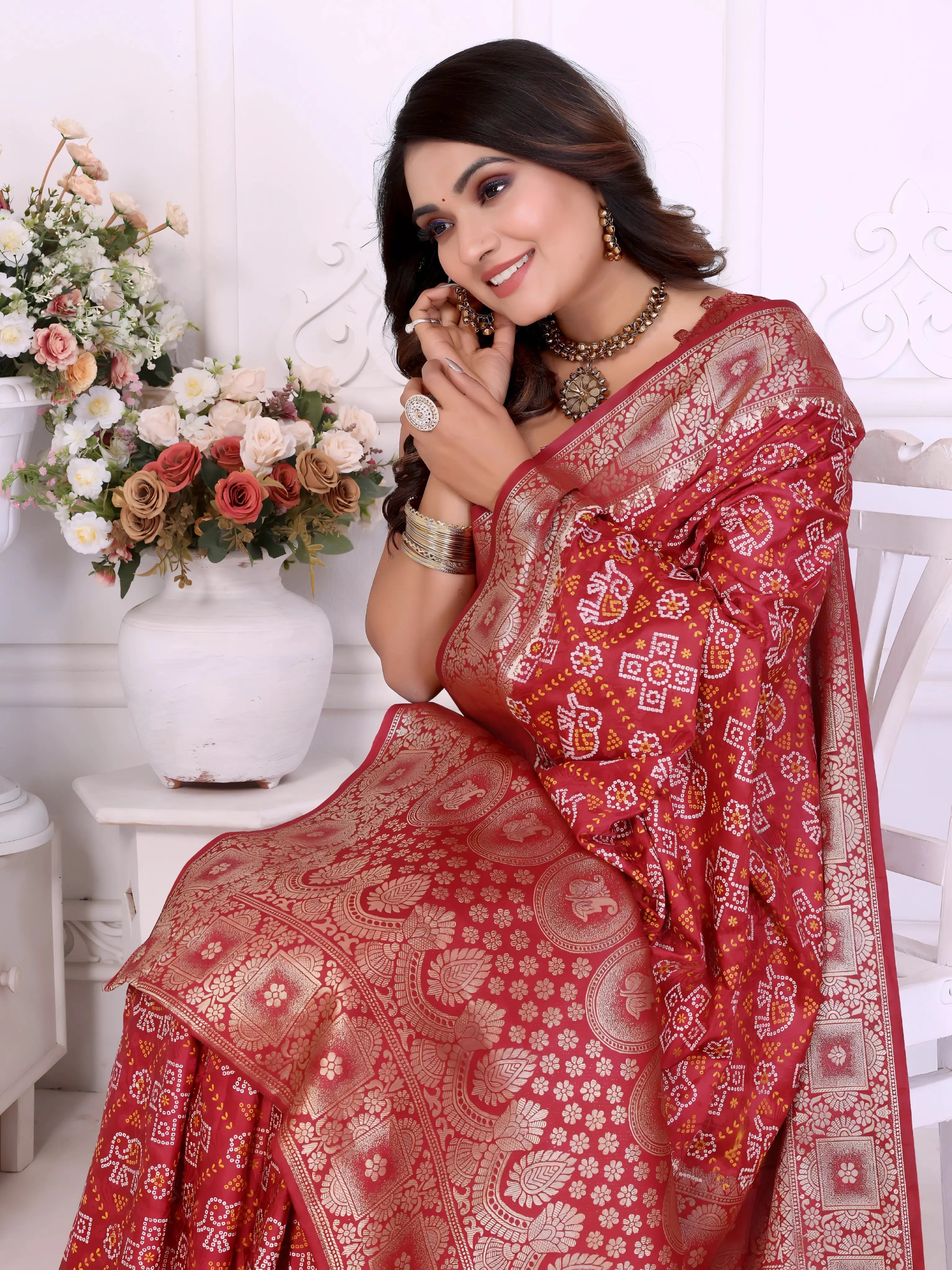 Maroon Zari Weaving Soft Satin Silk Saree